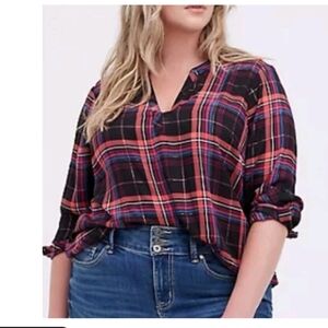 Torrid Women's Plaid V-Neck Top - Pink and Black Size 0